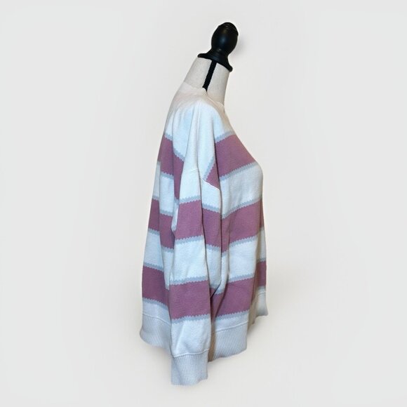 Vans Sweater Women’s Large White With Pink And Blue Stripes Knit Mid Length - Picture 4 of 11